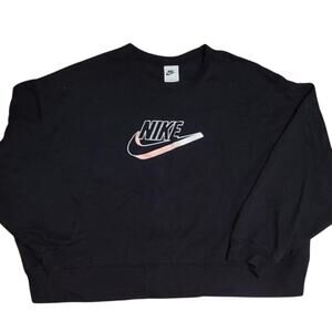 Nike Black Pink Fleece Crop Pullover Crewneck Sweatshirt-2XL